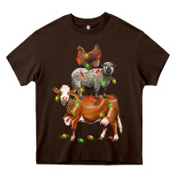 Chocolate Brown Christmas cow sheep and chicken Heavy Core Tee - LillyAllenDesigns