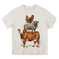 Cream Christmas cow sheep and chicken Heavy Core Tee - LillyAllenDesigns