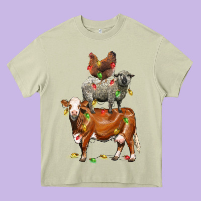 Christmas Cow Sheep And Chicken Heavy Core Tee Designed By Lillyallendesigns