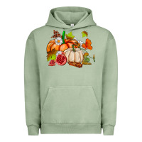 Pigment Oil Green pumpkins daisies and fall leaf's ado Urban Hoodie - AdoDesignShop