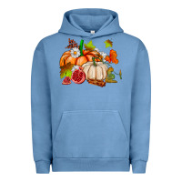 Pigment Pebble Blue pumpkins daisies and fall leaf's ado Urban Hoodie - AdoDesignShop