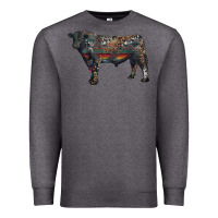 Charcoal Heather black angus bull with western patterns Premium Sweatshirt - RanaPortraitStore
