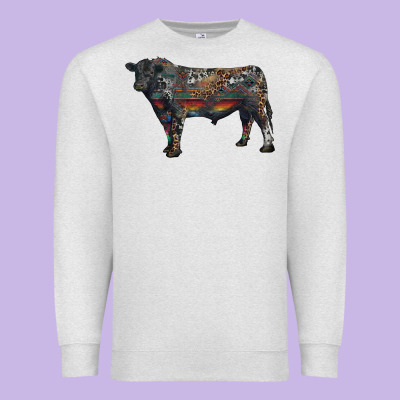 Black Angus Bull With Western Patterns Premium Sweatshirt Designed By Ranaportraitstore