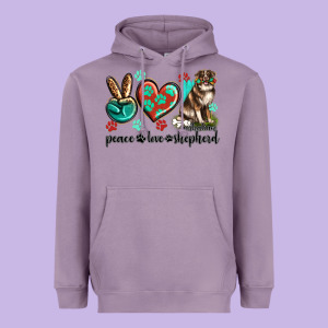 Peace Love Australian Shepherd Heavyweight Hoodie Designed By Texasbilliewilder