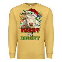 Antique Gold merry and bright charolais cattle cow with christm Premium Sweatshirt - RanaPortraitStore