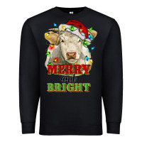 Black merry and bright charolais cattle cow with christm Premium Sweatshirt - RanaPortraitStore
