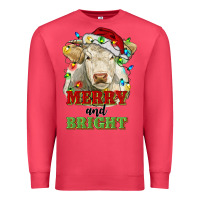 Cardinal merry and bright charolais cattle cow with christm Premium Sweatshirt - RanaPortraitStore