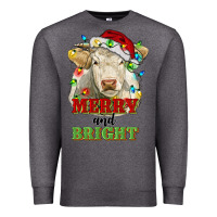 Charcoal Heather merry and bright charolais cattle cow with christm Premium Sweatshirt - RanaPortraitStore
