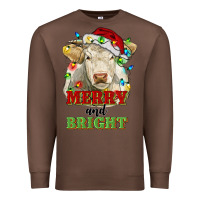 Chestnut merry and bright charolais cattle cow with christm Premium Sweatshirt - RanaPortraitStore