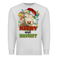 Dove Grey merry and bright charolais cattle cow with christm Premium Sweatshirt - RanaPortraitStore