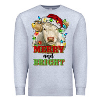 Heather Grey merry and bright charolais cattle cow with christm Premium Sweatshirt - RanaPortraitStore