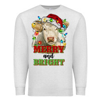 Oatmeal Heather merry and bright charolais cattle cow with christm Premium Sweatshirt - RanaPortraitStore