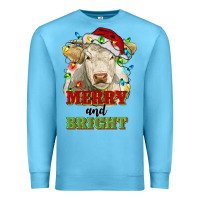 Ocean Blue merry and bright charolais cattle cow with christm Premium Sweatshirt - RanaPortraitStore