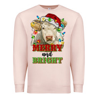 Pale Pink merry and bright charolais cattle cow with christm Premium Sweatshirt - RanaPortraitStore