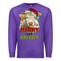 Purple merry and bright charolais cattle cow with christm Premium Sweatshirt - RanaPortraitStore
