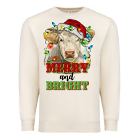 Sandshell merry and bright charolais cattle cow with christm Premium Sweatshirt - RanaPortraitStore