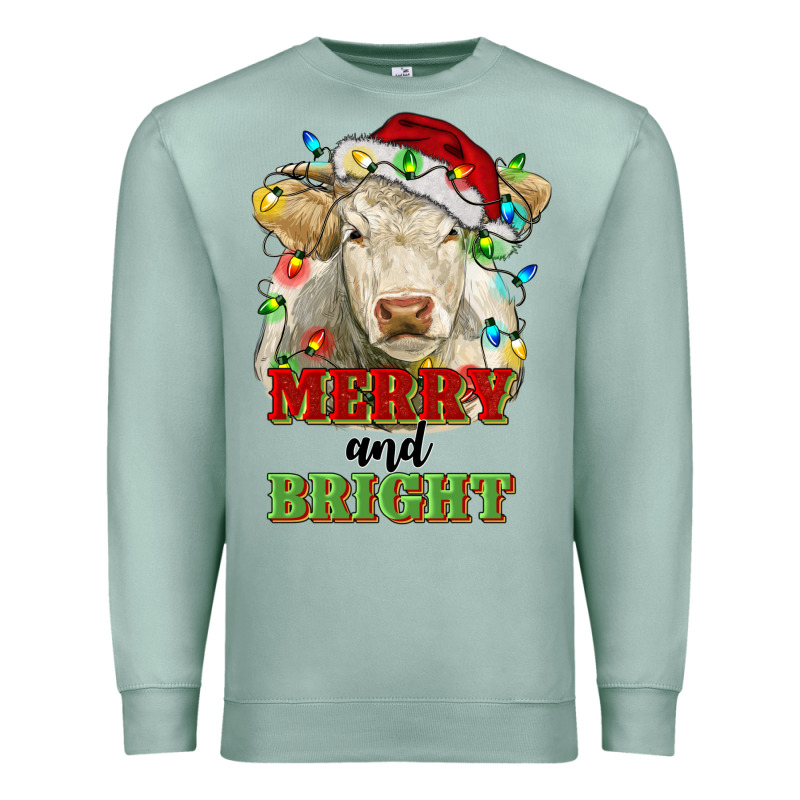 Merry And Bright Charolais Cattle Cow With Christm Premium Sweatshirt by RanaPortraitStore | Teevron