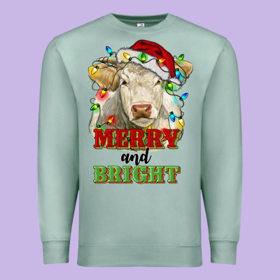 Merry And Bright Charolais Cattle Cow With Christm Premium Sweatshirt Designed By Ranaportraitstore