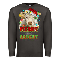 Smoke merry and bright charolais cattle cow with christm Premium Sweatshirt - RanaPortraitStore