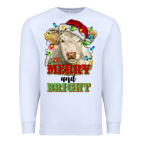 White merry and bright charolais cattle cow with christm Premium Sweatshirt - RanaPortraitStore