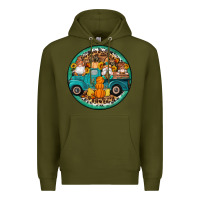 Army Green fall gnomes round earrings 3 Premium Hoodie - Artiststas