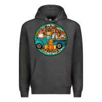 Charcoal Heather fall gnomes round earrings 3 Premium Hoodie - Artiststas