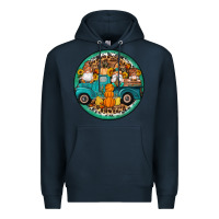 Navy fall gnomes round earrings 3 Premium Hoodie - Artiststas