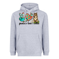 Heather Grey peace love collie Heavyweight Hoodie - texasbilliewilder