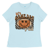 Baby Blue it's game day y'all football smiley face Ladies Tee - BarkalooDesign