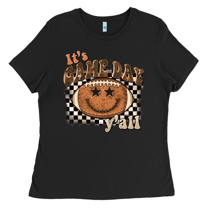It's Game Day Y'all Football Smiley Face Ladies Tee by BarkalooDesign | Teevron