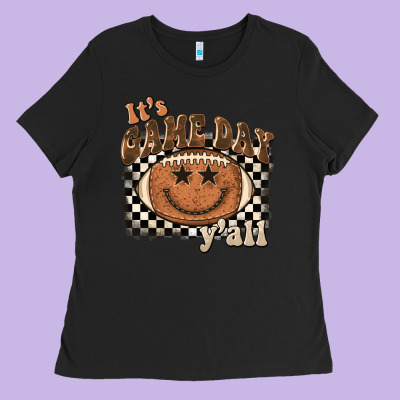 It's Game Day Y'all Football Smiley Face Ladies Tee Designed By Barkaloodesign