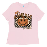 Bubblegum Pink it's game day y'all football smiley face Ladies Tee - BarkalooDesign