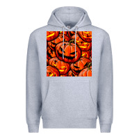 Heather Grey halloween pumpkin seamless pattern Premium Hoodie - BundleAndBundleShop