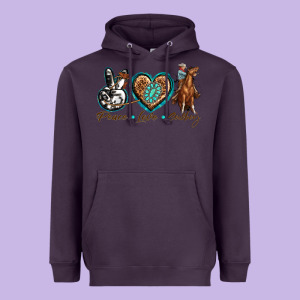 Peace Love Cowboy Heavyweight Hoodie Designed By Texasbilliewilder