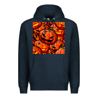 Navy halloween pumpkin seamless pattern Premium Hoodie - BundleAndBundleShop
