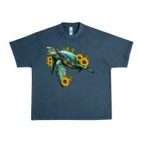 Midnight Navy sea turtle with sunflowers Urban Heavy Tee - Artiststas