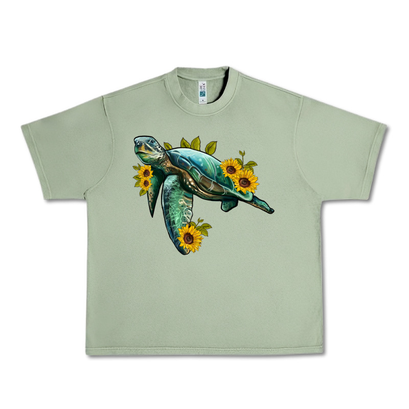Sea Turtle With Sunflowers Urban Heavy Tee by Artiststas | Teevron