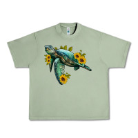 Oil Green sea turtle with sunflowers Urban Heavy Tee - Artiststas