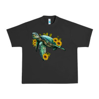 Pigment Black sea turtle with sunflowers Urban Heavy Tee - Artiststas