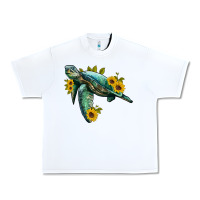 White sea turtle with sunflowers Urban Heavy Tee - Artiststas