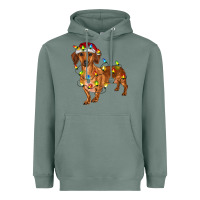Sage Dachshund Christmas Lights Heavyweight Hoodie - RanaPortraitStore
