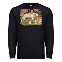 Black charolaris bull and chicken in barnyard Premium Sweatshirt - RanaPortraitStore