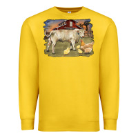 Lemon charolaris bull and chicken in barnyard Premium Sweatshirt - RanaPortraitStore