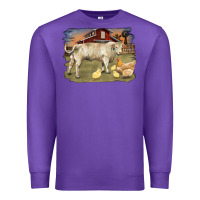 Purple charolaris bull and chicken in barnyard Premium Sweatshirt - RanaPortraitStore