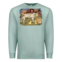 Seafoam charolaris bull and chicken in barnyard Premium Sweatshirt - RanaPortraitStore
