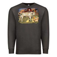Smoke charolaris bull and chicken in barnyard Premium Sweatshirt - RanaPortraitStore