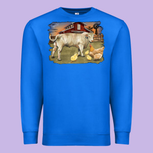 Charolaris Bull And Chicken In Barnyard Premium Sweatshirt Designed By Ranaportraitstore
