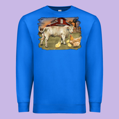 Charolaris Bull And Chicken In Barnyard Premium Sweatshirt Designed By Ranaportraitstore