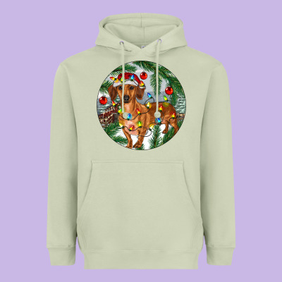Heavyweight Hoodie Dachshund Christmas Tree