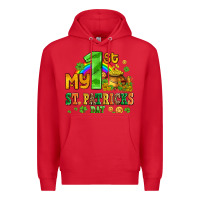 Red my first st patricks day with coins and shamrocks Premium Hoodie - AdoDesignShop